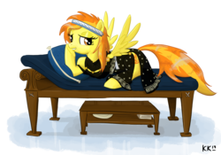 Size: 1280x895 | Tagged: safe, artist:king-kakapo, spitfire, pegasus, pony, g4, clothes, draw me like one of your french girls, dress, female, greek, greek clothes, mare, simple background, solo, spread wings, transparent background, wings