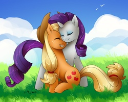 Size: 1750x1400 | Tagged: safe, artist:katiramoon, applejack, rarity, g4, female, lesbian, ship:rarijack, shipping