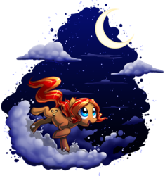 Size: 752x800 | Tagged: safe, artist:aylastardragon, oc, oc only, oc:peanut bucker, earth pony, pony, trotcon, trotcon 2013, cloud, cloudy, earth pony oc, looking up, moon, night, night sky, on a cloud, open mouth, out of frame, partial background, sky, solo