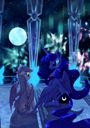 Size: 2480x3500 | Tagged: safe, artist:dalagar, princess luna, oc, alicorn, bat pony, pony, g4, bat pony oc, female, moon