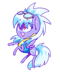 Size: 755x917 | Tagged: safe, artist:lemon-heartss, cloudchaser, pegasus, pony, g4, clothes, colored hooves, female, flying, goggles, mare, open mouth, signature, simple background, small wings, smiling, solo, spread wings, transparent background, uniform, wings, wonderbolt trainee uniform