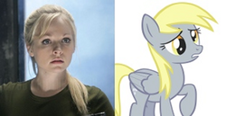 Size: 344x178 | Tagged: safe, derpy hooves, human, pegasus, pony, g4, comparison, doctor who, female, georgia moffett, irl, irl human, look-alike, mare, mind blown, mindscrew, photo