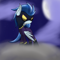 Size: 2600x2600 | Tagged: safe, artist:flashiest lightning, nightshade, g4, cloud, cloudy, female, moon, night, shadowbolts, sky, solo