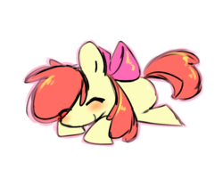 Size: 1000x800 | Tagged: safe, artist:seaoria, apple bloom, earth pony, pony, g4, adorabloom, cute, eyes closed, female, filly, outline, prone, simple background, smiling, solo, transparent background