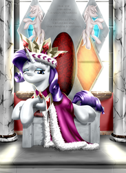 Size: 2200x3000 | Tagged: safe, artist:mykegreywolf, princess platinum, rarity, g4, crown, female, solo, throne