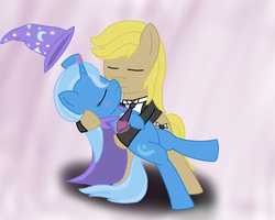 Size: 1280x1024 | Tagged: safe, artist:askspikeywikeyontumbler, trixie, oc, g4, canon x oc, dancing, female, imminent kissing, male, shipping, straight