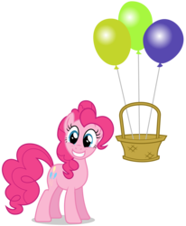 Size: 5000x6076 | Tagged: safe, artist:lahirien, pinkie pie, g4, absurd resolution, balloon, basket, female, floating, simple background, smiling, solo, transparent background, vector