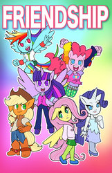 Size: 719x1111 | Tagged: safe, artist:ominous-artist, applejack, fluttershy, pinkie pie, rainbow dash, rarity, twilight sparkle, anthro, g4, ambiguous facial structure, mane six, twilight sparkle (alicorn)