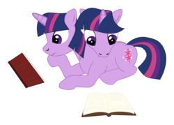 Size: 5608x4007 | Tagged: safe, artist:ze, twilight sparkle, g4, absurd resolution, book, conjoined, conjoined twins, female, multiple heads, purple smart, simple background, solo, together forever, transparent background, two heads