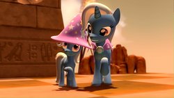Size: 1192x670 | Tagged: safe, trixie, g4, 3d, filly, gmod, hat, trixie's cape, trixie's hat