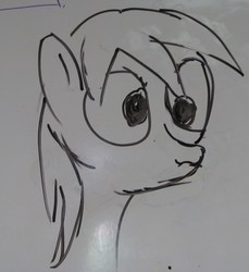 Size: 2738x2993 | Tagged: safe, artist:bryastar, derpy hooves, pegasus, pony, g4, black and white, drawing, female, grayscale, mare, scrunchy face, solo, traditional art, whiteboard