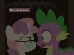 Size: 1280x960 | Tagged: safe, artist:dtcx97, spike, sweetie belle, post-crusade, g4, female, glasses, hate, male, ship:spikebelle, shipping, straight