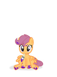 Size: 733x978 | Tagged: safe, artist:supermanwich23, scootaloo, g4, female, messy, mouth hold, paint, paint in hair, paint on feathers, paint on fur, paintbrush, solo
