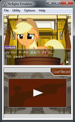 Size: 286x465 | Tagged: safe, applejack, g4, accusation, ace attorney, court, female, no$gba, not cropped, solo, trial