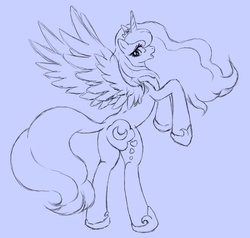 Size: 600x572 | Tagged: safe, artist:bisco, princess luna, g4, female, lineart, looking back, monochrome, rearing, solo