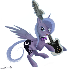 Size: 999x916 | Tagged: safe, artist:auroriia, princess luna, g4, bowtie, female, guitar, simple background, solo