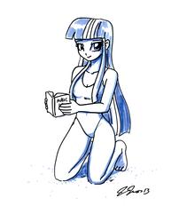 Size: 2550x3300 | Tagged: safe, artist:johnjoseco, twilight sparkle, human, g4, book, clothes, female, humanized, one-piece swimsuit, solo, swimsuit