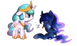 Size: 1000x598 | Tagged: safe, artist:luga12345, princess celestia, princess luna, g4, cute, duo, female, filly, profile, raspberry, scrunchy face, siblings, simple background, sisters, sitting, tongue out, transparent background, younger