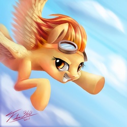 Size: 600x600 | Tagged: safe, artist:tsitra360, spitfire, g4, female, flying, goggles, solo