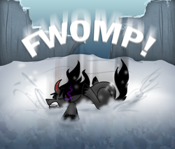 Size: 700x600 | Tagged: safe, artist:wiggles, king sombra, ask king sombra, g4, crash, snow, text, tumblr