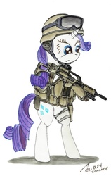 Size: 506x800 | Tagged: safe, artist:buckweiser, rarity, pony, g4, bipedal, female, g36, g36k, gun, military, rifle, solo, weapon