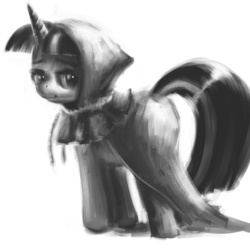 Size: 1280x1280 | Tagged: safe, artist:swaetshrit, clover the clever, twilight sparkle, g4, female, monochrome, solo