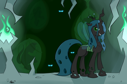 Size: 1098x728 | Tagged: safe, artist:lukezee, queen chrysalis, changeling, changeling queen, g4, female, solo