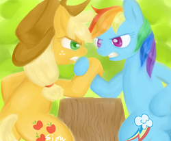 Size: 1280x1054 | Tagged: safe, artist:sion, applejack, rainbow dash, g4, hoofwrestle