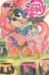 Size: 1200x1827 | Tagged: safe, artist:sara richard, idw, pinkie pie, g4, official, body art, bodypaint, bucket, comic cover, cover, free, halloween, paint, paintbrush