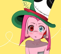 Size: 1600x1400 | Tagged: safe, artist:gunrunner, pinkie pie, oc, oc:gunrunner, cyborg, fallout equestria, g4, 10/6, blushing, fallout, hat, solo, top hat, tsundere, tumblr