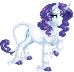 Size: 1265x1227 | Tagged: safe, artist:kittehkatbar, rarity, classical unicorn, pony, g4, cloven hooves, colored hooves, curved horn, female, horn, leonine tail, raised hoof, realistic horse legs, simple background, solo, transparent background, unshorn fetlocks