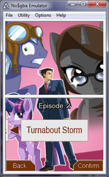 Size: 286x465 | Tagged: safe, twilight sparkle, oc, oc:cruise control, oc:sonata, turnabout storm, g4, ace attorney, crossover, no$gba, phoenix wright