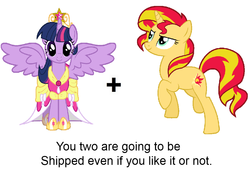 Size: 1011x693 | Tagged: safe, sunset shimmer, twilight sparkle, pony, g4, exploitable meme, female, it happened, lesbian, otp, ship:sunsetsparkle, shipping, text, twilight sparkle (alicorn)