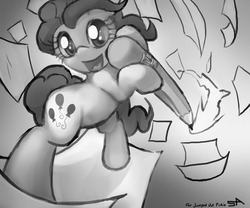 Size: 1280x1067 | Tagged: safe, artist:surgicalarts, pinkie pie, g4, female, jumped-out-pinkieanswers, paper, pencil, solo, thepinkling