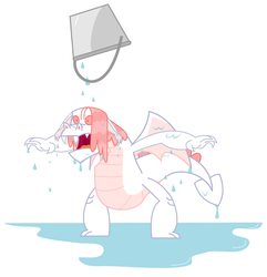 Size: 968x1004 | Tagged: safe, artist:changeling #209458, fizzle, dragon, g4, bucket, male, shocked, solo, teenaged dragon, water, wet, wet mane