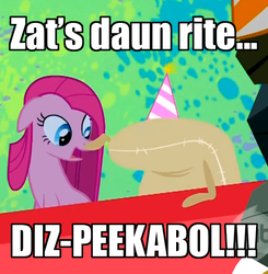 Size: 470x480 | Tagged: safe, edit, edited screencap, screencap, madame leflour, pinkie pie, g4, party of one, caption, image macro, pinkamena diane pie, reaction image