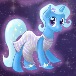 Size: 1024x1021 | Tagged: safe, artist:rastaquouere69, trixie, pony, unicorn, g4, alternate hairstyle, clothes, dress, female, heart eyes, mare, solo