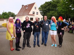 Size: 2048x1536 | Tagged: safe, fluttershy, rainbow dash, twilight sparkle, human, g4, brony, convention, cosplay, germany, irl, irl human, pegasister, photo
