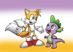 Size: 4065x2895 | Tagged: safe, artist:sonicknight007, spike, g4, crossover, high res, male, miles "tails" prower, sonic the hedgehog (series)
