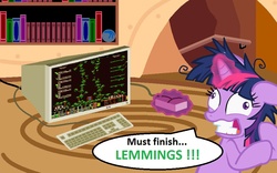 Size: 934x582 | Tagged: safe, artist:roger334, twilight sparkle, g4, crossover, dialogue, female, lemmings, magic, solo, twilight snapple