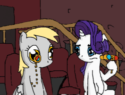 Size: 450x340 | Tagged: safe, artist:onsaud, derpy hooves, rarity, pegasus, pony, g4, 3d glasses, fancy, female, mare, monocle