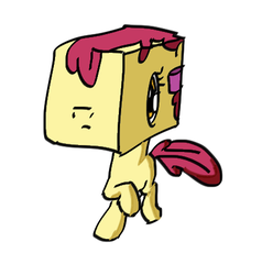 Size: 428x449 | Tagged: safe, artist:onsaud, apple bloom, g4, cubehead, female, pun, solo, wat