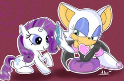 Size: 801x525 | Tagged: safe, artist:chibiirose, rarity, bat, g4, crossover, gem, rouge the bat, sonic the hedgehog (series)