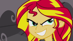 Size: 1920x1080 | Tagged: safe, screencap, sunset shimmer, equestria girls, g4, my little pony equestria girls, evil, evil smile, face, female, grin, solo