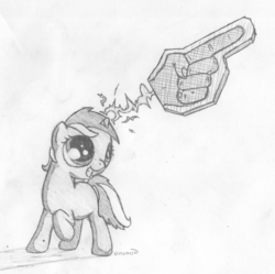 Size: 1647x1641 | Tagged: safe, artist:onsaud, lyra heartstrings, g4, female, filly, foam finger, hand, magic, sketch, solo