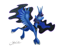 Size: 2712x2230 | Tagged: safe, artist:syncallio, princess luna, g4, eyes closed, female, happy, simple background, solo, traditional art