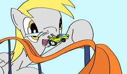 Size: 1280x752 | Tagged: safe, artist:onsaud, derpy hooves, pegasus, pony, g4, female, hot wheels, mare, solo, track