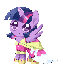 Size: 900x900 | Tagged: safe, artist:haydee, twilight sparkle, alicorn, pony, g4, animated, bow, chibi, clothes, cute, dress, element of magic, female, gradient eyes, looking at you, mare, multicolored mane, simple background, solo, transparent, transparent background, twiabetes, twilight sparkle (alicorn), wings