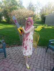 Size: 2448x3264 | Tagged: safe, artist:kyonkohizara, fluttershy, human, .mov, shed.mov, g4, chainsaw, cosplay, irl, irl human, photo, pony.mov, solo, stay out of my shed