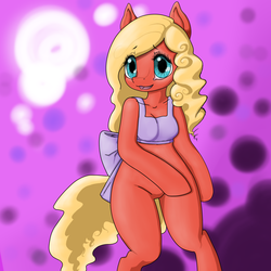 Size: 1600x1600 | Tagged: safe, semi-anthro, apron, ask-sodia, blonde hair, clothes, featureless crotch, red coat, simple background, solo